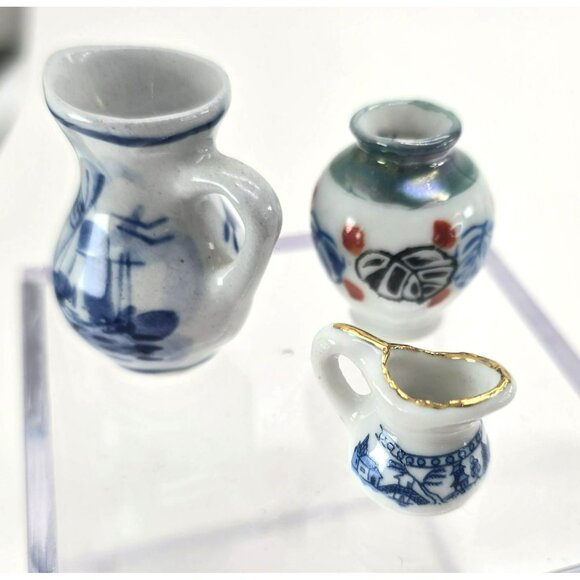 Miniature Vase and Pitchers Delft Luster Asian Perfect for Doll House je168 - Picture 4 of 6